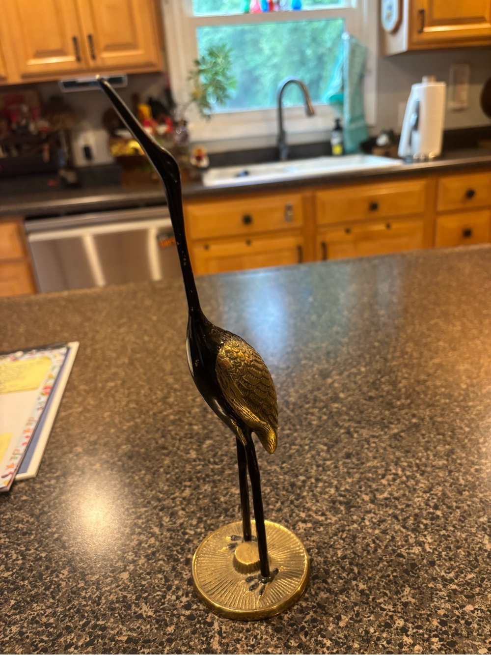 Vintage brass crane statue